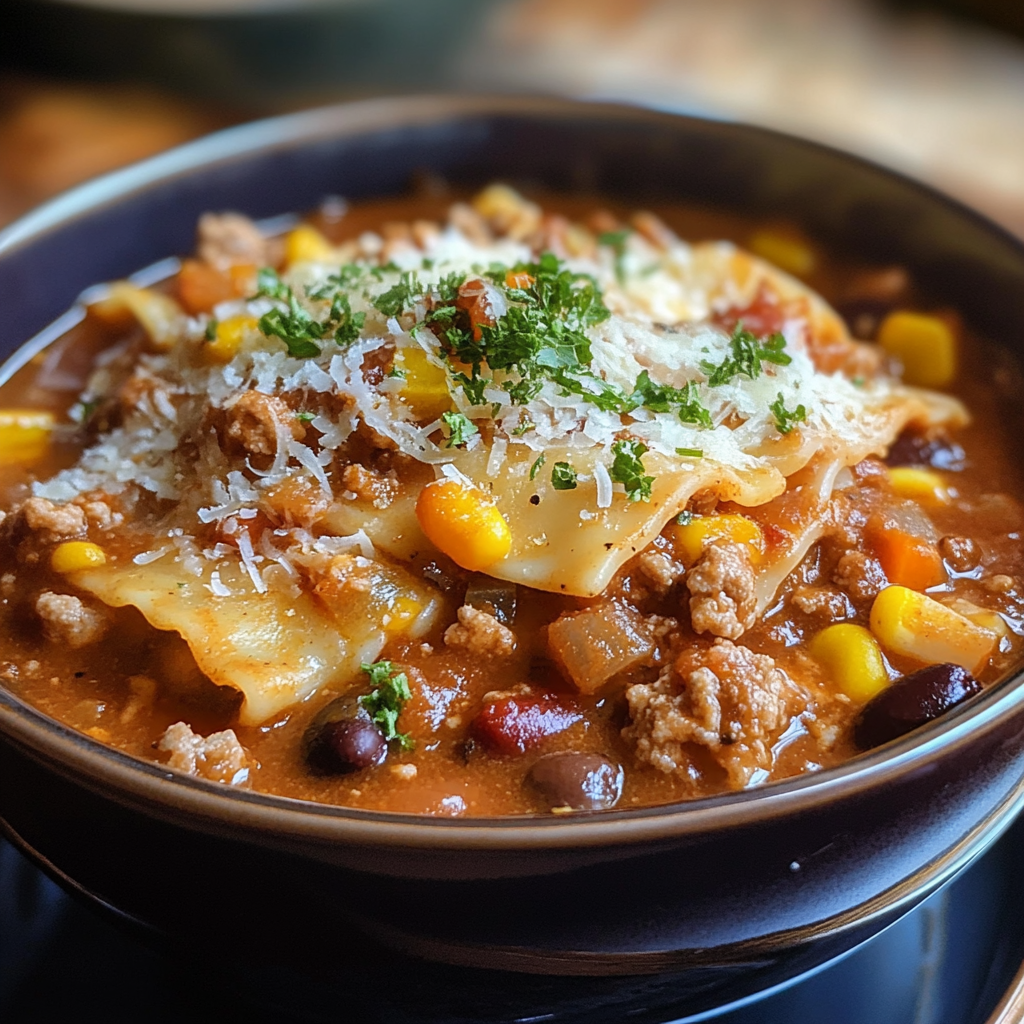 Crockpot Chili Lasagna Soup