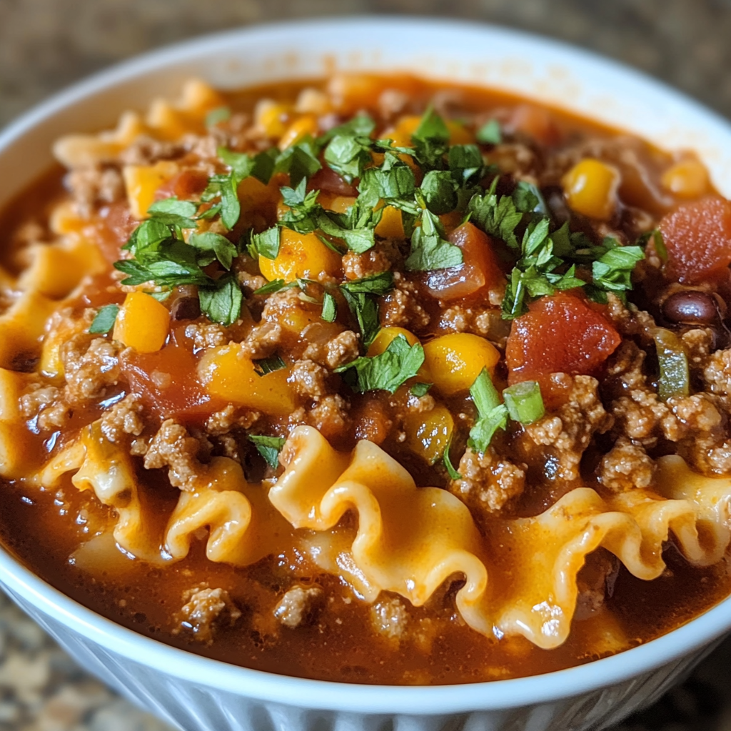 Crockpot Chili Lasagna Soup