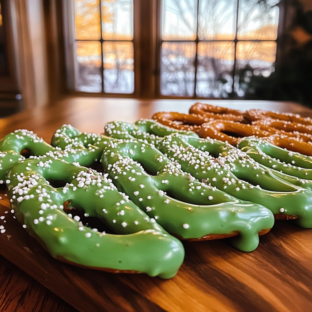 Green Chocolate-Covered Pretzels