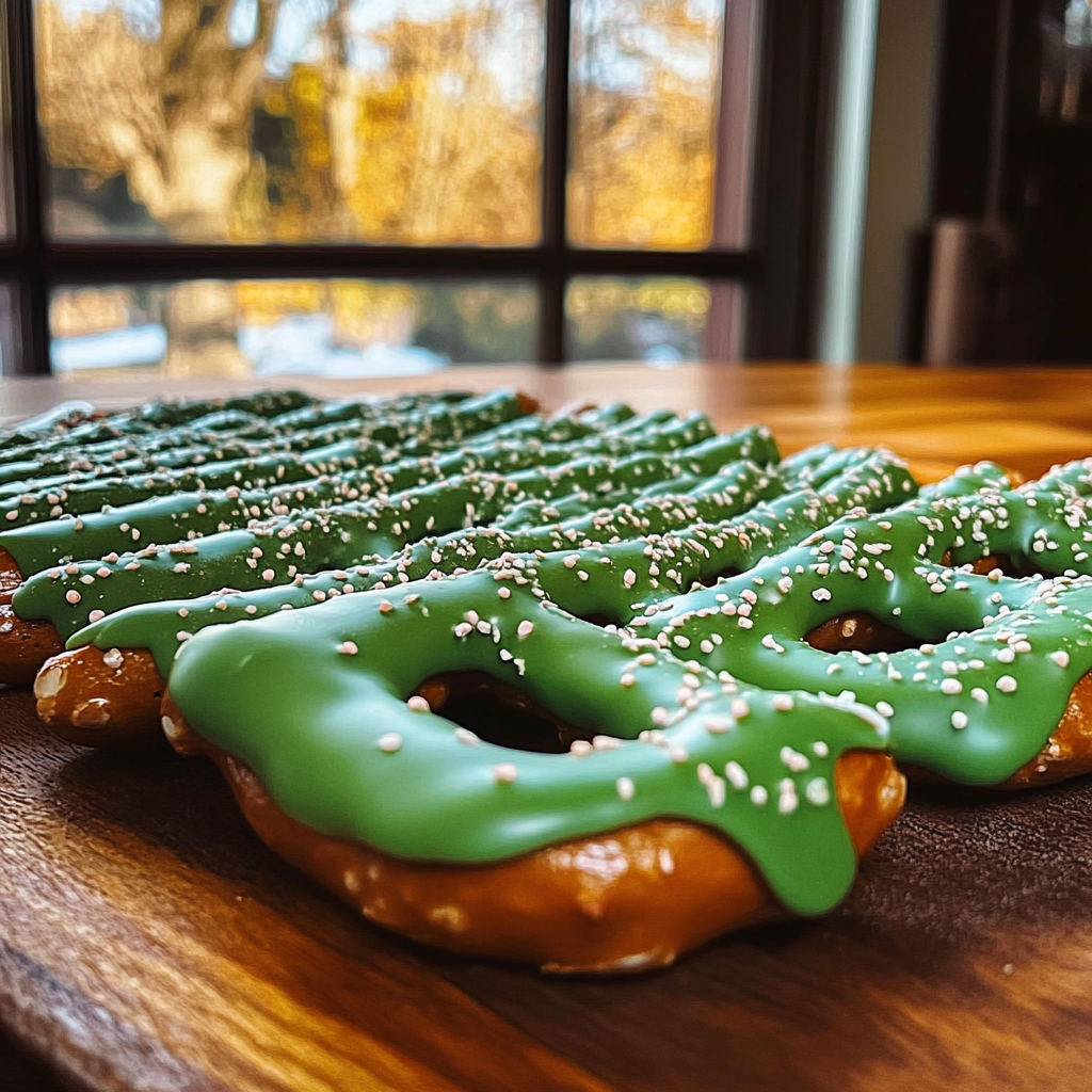 Green Chocolate-Covered Pretzels