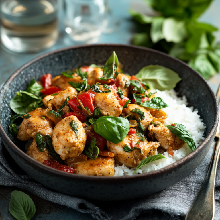 Spiced Coconut Basil Chicken with Rice