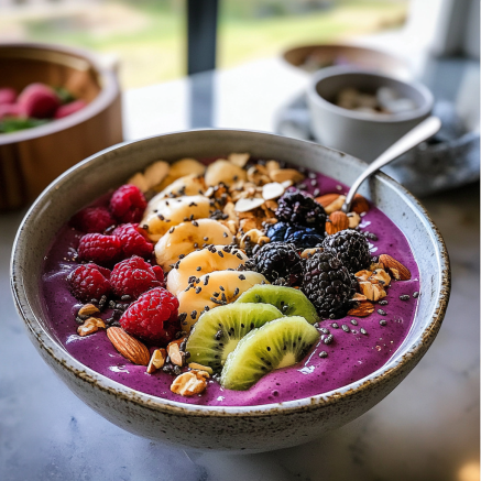 Smoothie Bowl with Fresh Fruits and Nuts