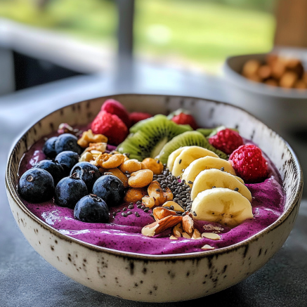 Smoothie Bowl with Fresh Fruits and Nuts