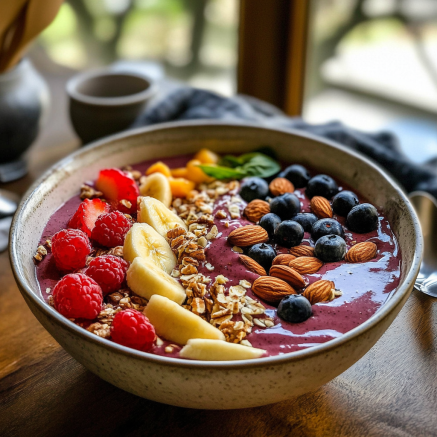 Smoothie Bowl with Fresh Fruits and Nuts