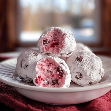 Strawberry Chocolate Chip Snowball Cookies