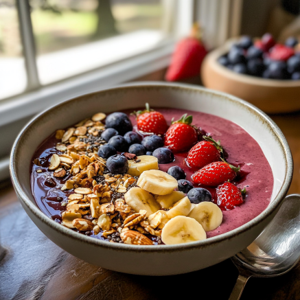 Smoothie Bowl with Fresh Fruits and Nuts