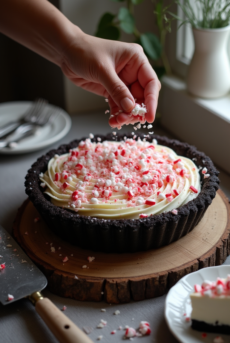White Chocolate Peppermint Cheesecake Mousse Pie