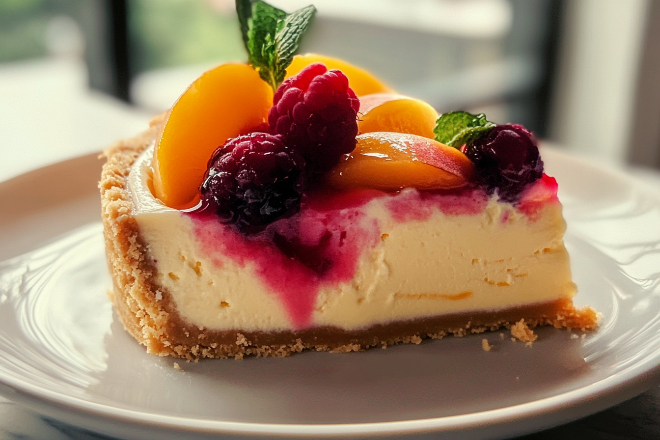 Summer Berry Peach Cheesecake