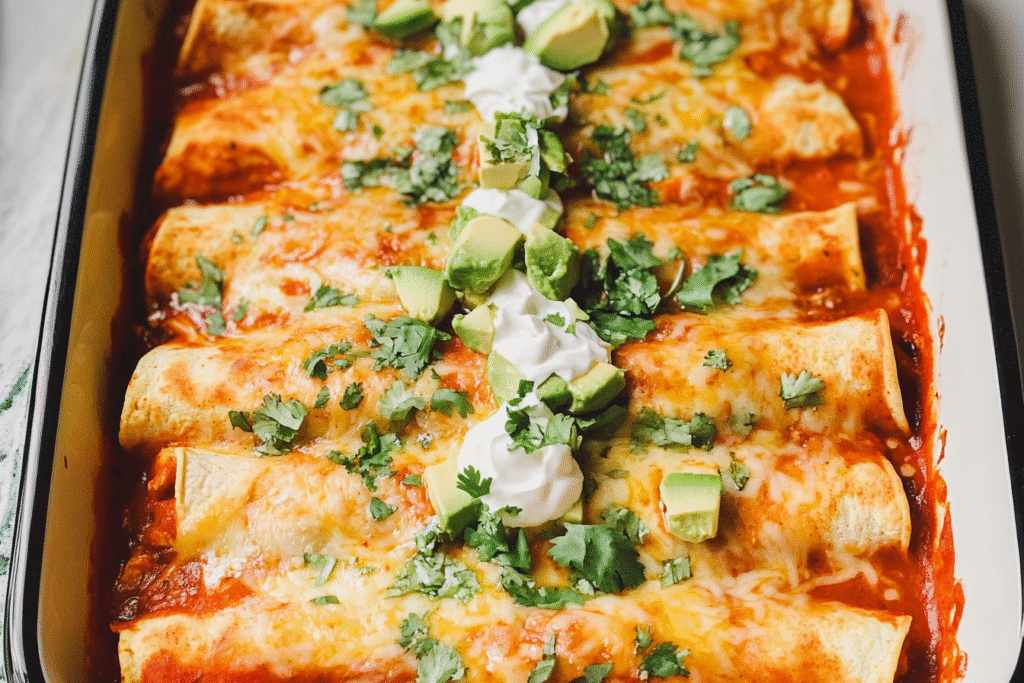 The Best Shredded Chicken Enchiladas with Creamy Sour Cream Sauce