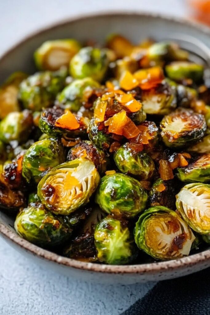 orange maple glazed brussels sprouts