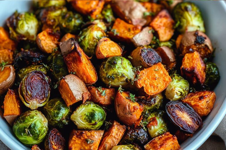 Roasted Brussels Sprouts and Sweet Potatoes