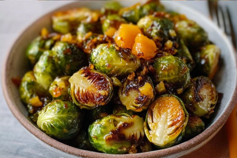 orange maple glazed brussels sprouts